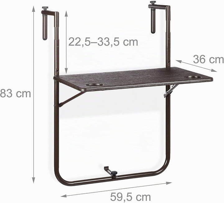 Relaxdays Balkonhängetisch klappbar, 3-Fach höhenverstellbar, Tischplatte in Holz-Optik BxT: 59,5 x