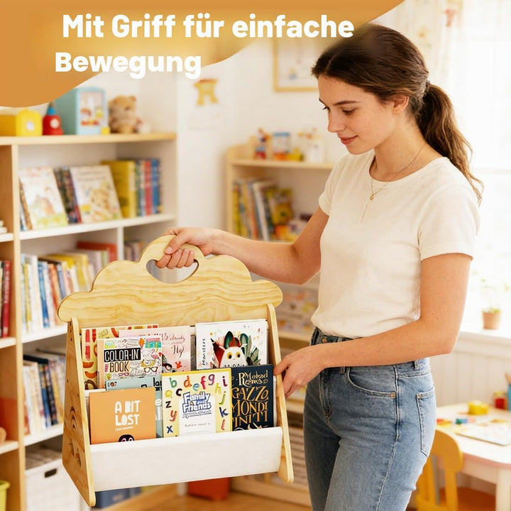 CEWROM Kinder Bücherregal Holz, Montessori Bücherregal Kinder, Kinderregal mit 2 Ebenen, offenes Kin