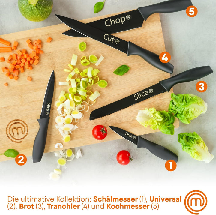MasterChef Messer Set, Messerset mit Küchenmesser, Kochmesser, Brotmesser, Schälmesser & Allzweckmes