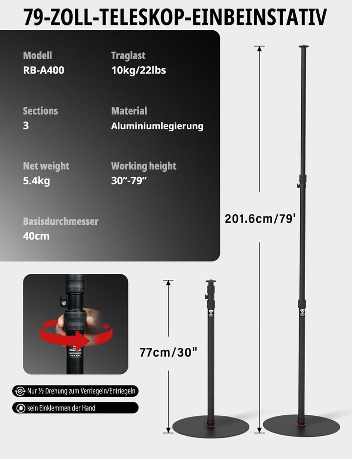 IFOOTAGE Cobra 2 Einbeinstativ mit runder Basis, schnell verstellbare Höhenschnalle, Aluminium-Einbe