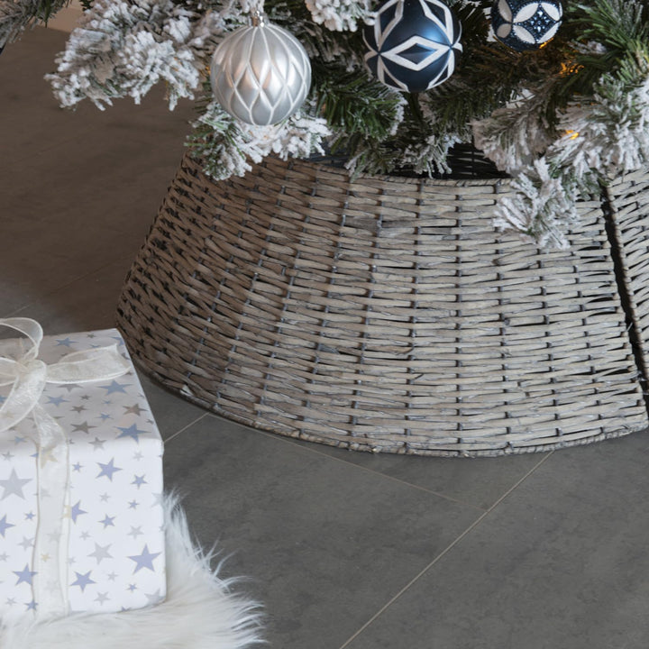 MARELIDA Weihnachtsbaumring Weidenkorb Umrandung Abdeckung für Baumständer Baumring mit Haken und Ös