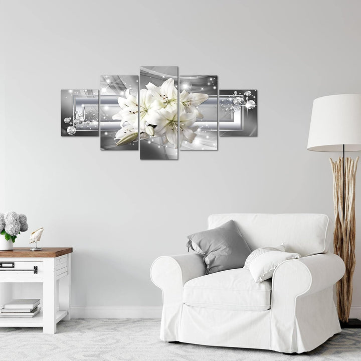 Runa Art Wandbilder Blumen Lilien 5 Teilig Bild auf Vlies Leinwand Deko Wohnzimmer Abstrakt Grau Sil