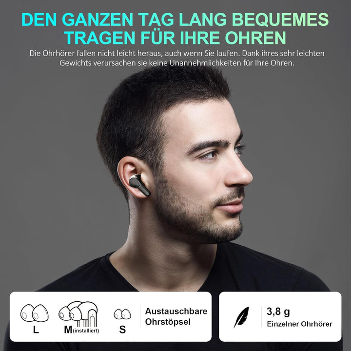 Bluetooth Kopfhörer Kabellos in Ear - Bluetooth 5.3 Hi-Fi Stereo Deep Bass Kabellose Kopfhoerer Nois