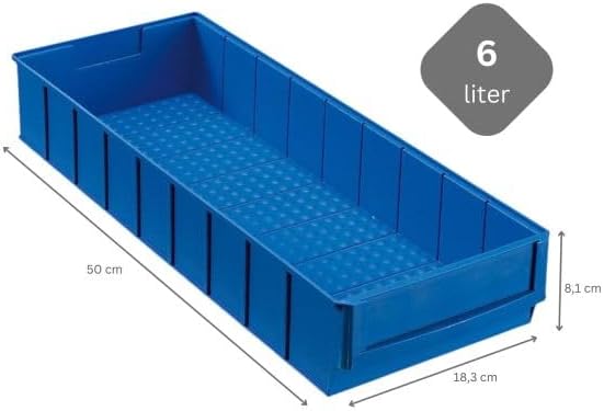 Blaue Industriebox 500 B | HxBxT 8,1x18,3x50cm | 6 Liter| Sichtlagerkasten, Sortimentskasten, Sortim