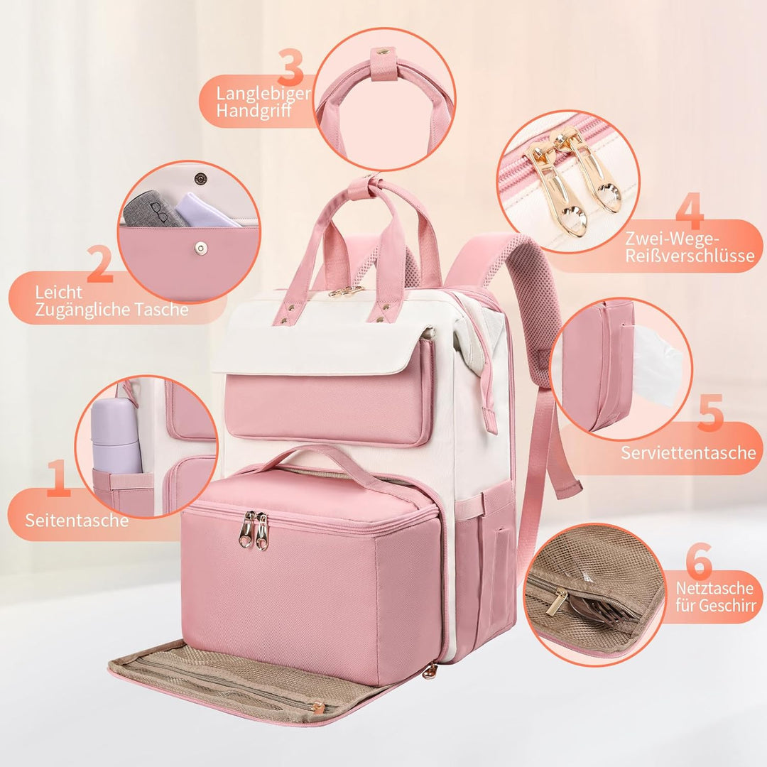BERTASCHE Lunch Rucksack, Laptop Rucksack Damen 15,6 Zoll mit Isoliertes Kühltasche, 2-in-1-Arbeitsr