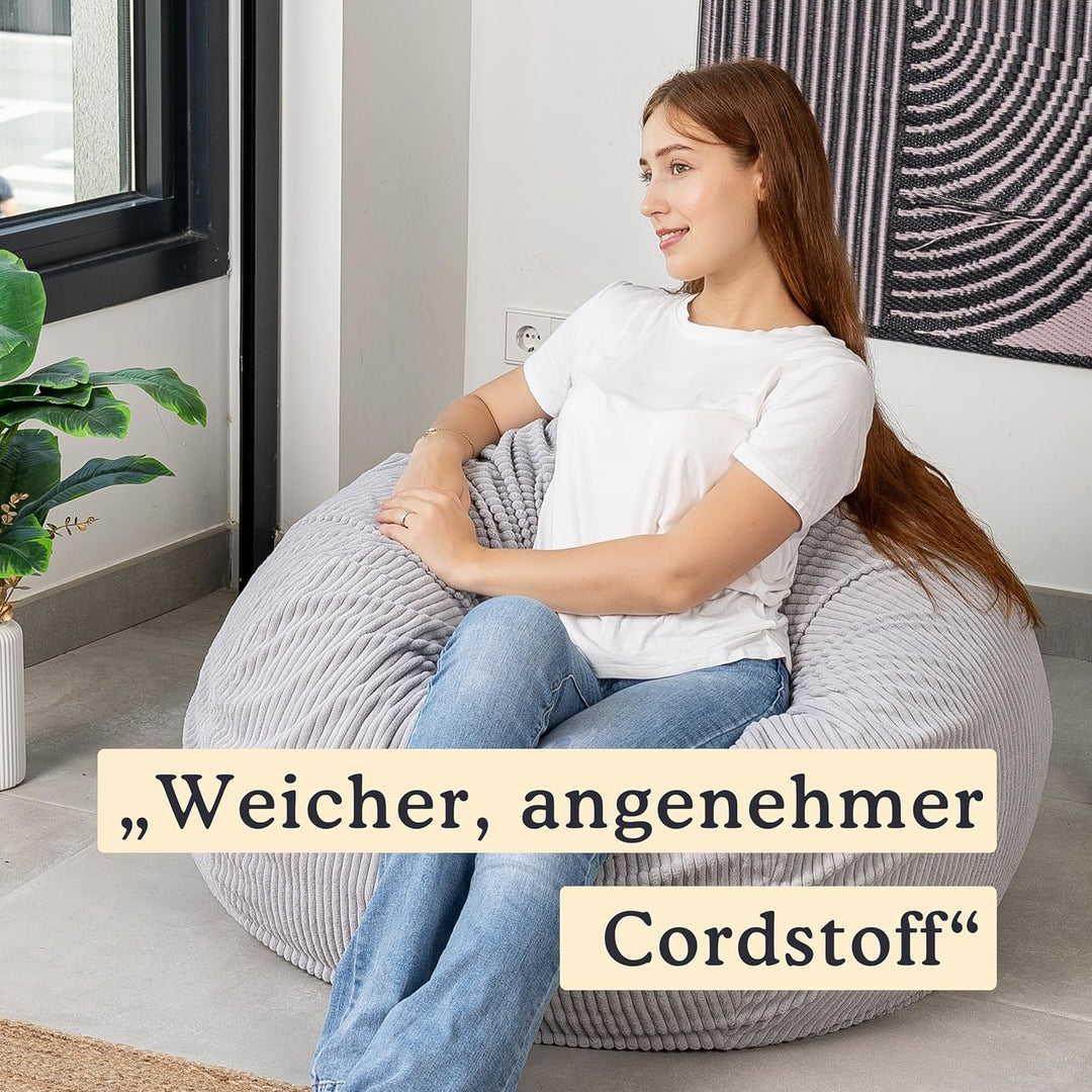 bananair - Sitzsack Cord, Weich & Bequem, Maschinenwaschbarer Bezug, Gaming Sitzsack mit Schaumstoff