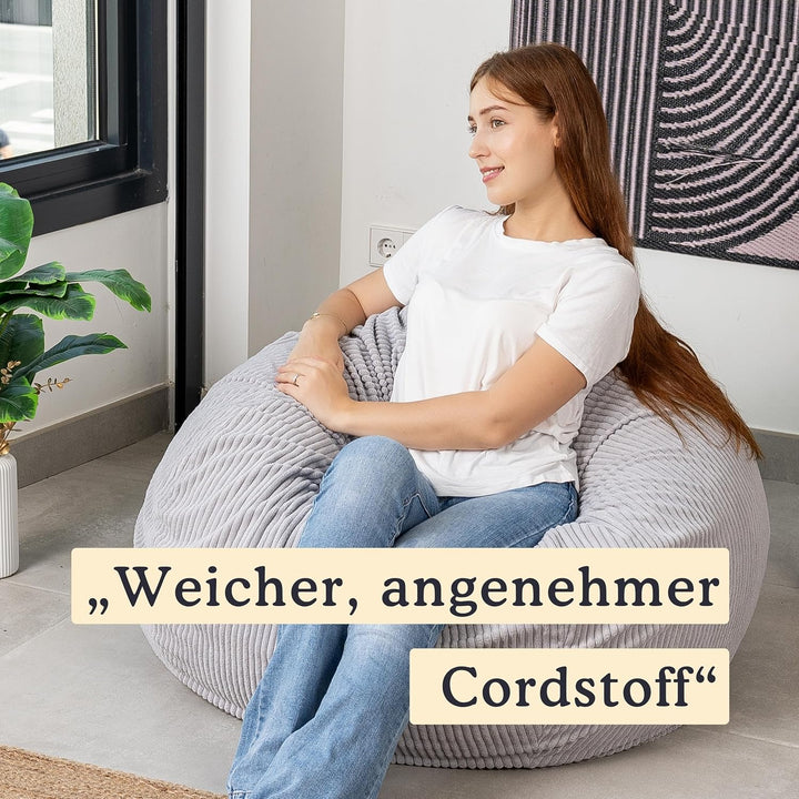 bananair - Sitzsack Cord, Weich & Bequem, Maschinenwaschbarer Bezug, Gaming Sitzsack mit Schaumstoff