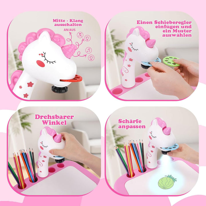 Einhorn Geschenke für Mädchen Zeichenprojektor für Kinder mit 72 Motiven Mädchen Geschenke Spielzeug