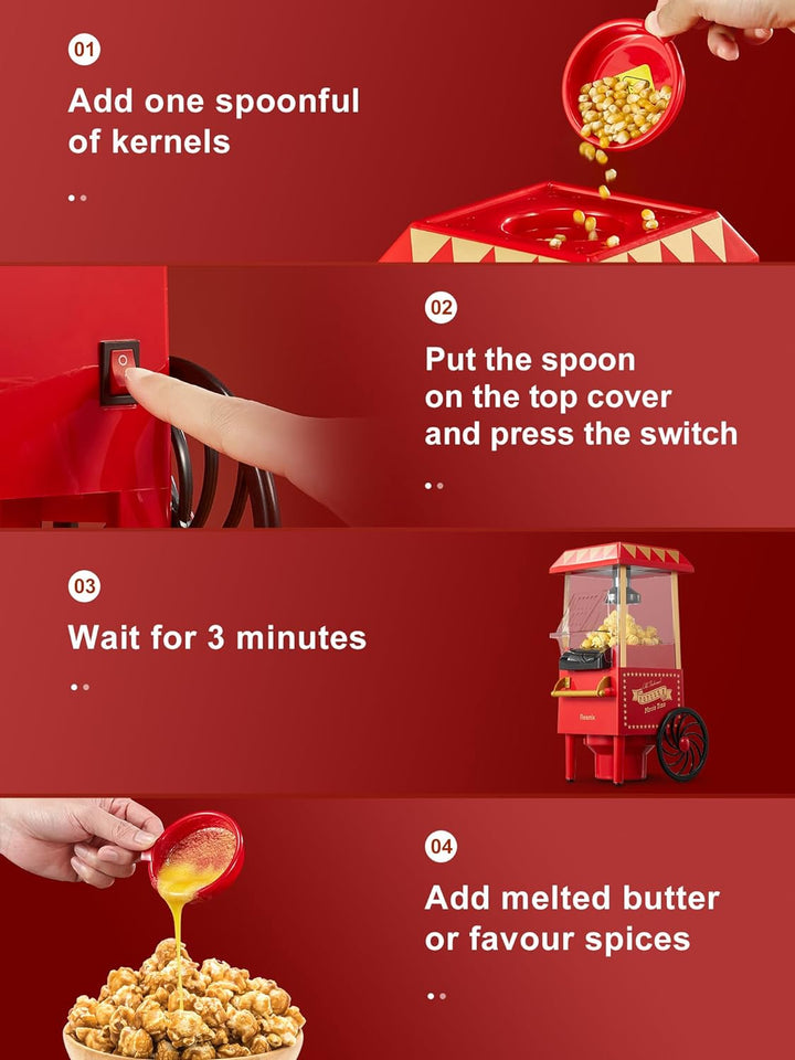 Popcornmaschine, Reemix Popcorn Maker für Zuhause, 2 Minuten schnelles,Fat Free,Oil-Free, leistungss