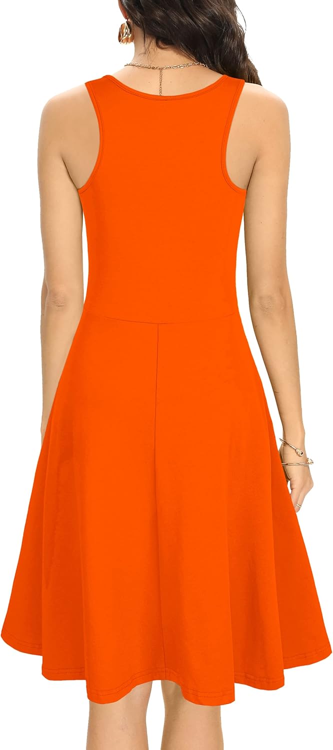 Missufe Damen Sommerkleid Minikleid Rockabilly Freizeitkleid Skaterkleid Kurzes Tank Kleider L Orang