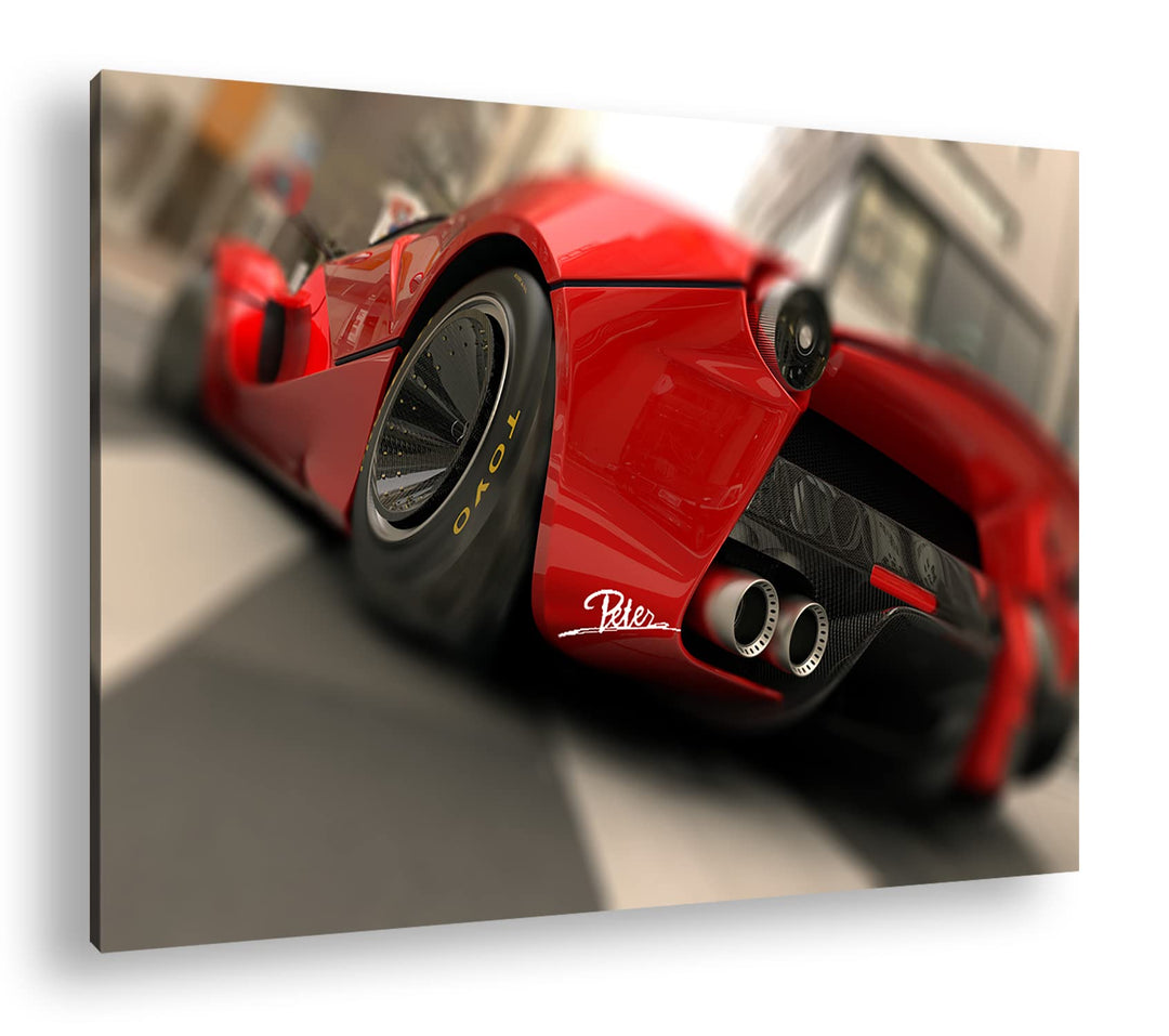 deyoli eleganter roter Sportwagen im Format: 80x60 als Leinwandbild, Motiv fertig gerahmt auf Echtho