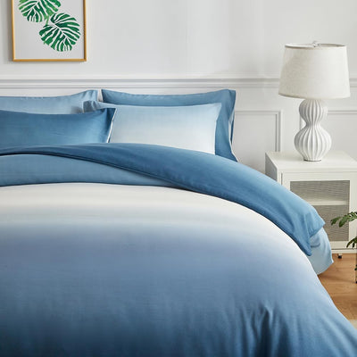 OLDBIAO Bettwäsche 200x200 cm 3er Set (1 Bettbezug 200x200cm + 2 Kissenbezüge 80x80cm), Weiss - Blau