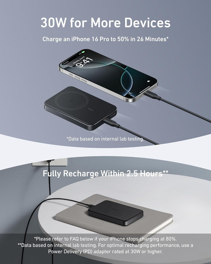 Anker MagGo Powerbank, Ultra-schlankes 10.000mAh magnetisches Akkupack, Qi2-zertifiziert, portabel,