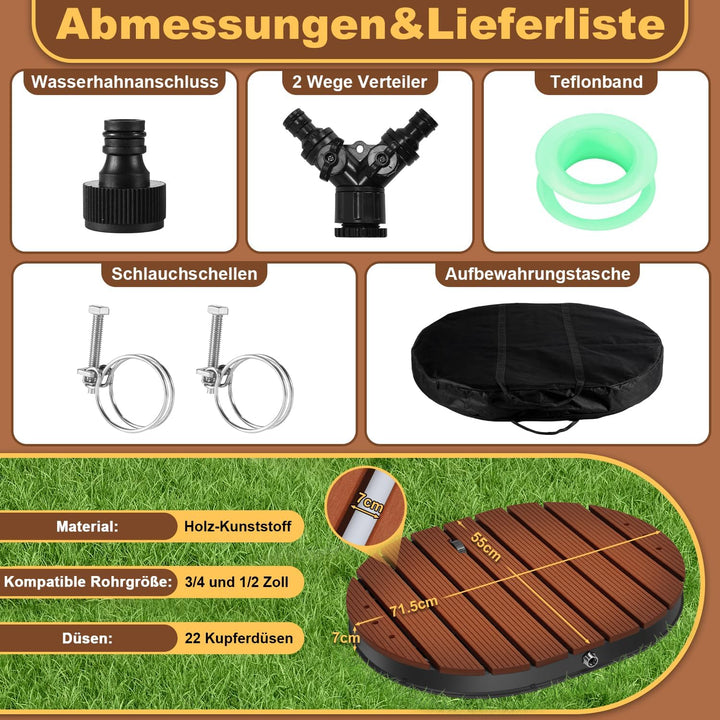 Gartendusche Bodendusche Duschplatte 4m Höhenverstellung WPC Aussendusche für Boden Kalt/Warmwasser-