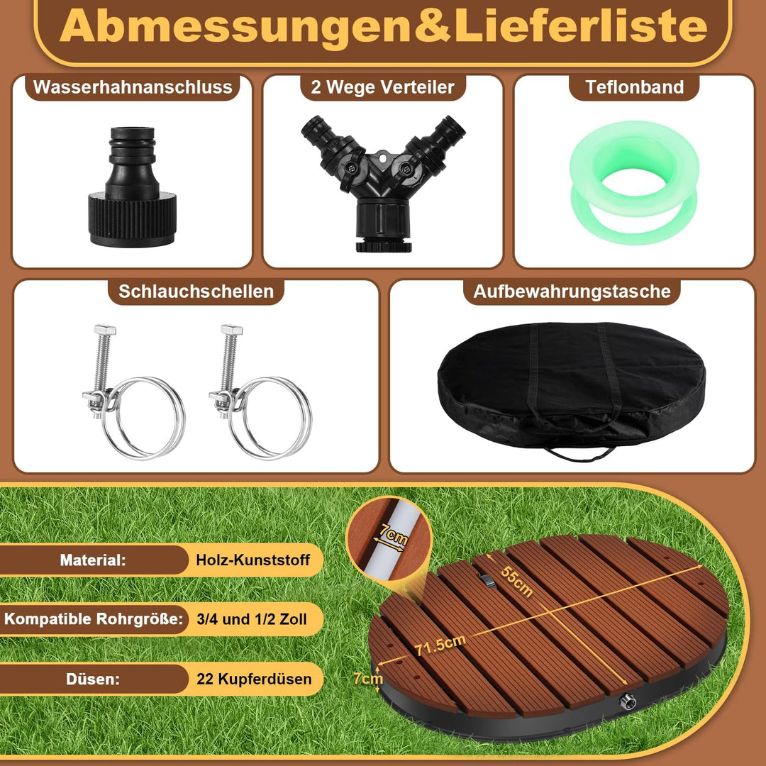 Gartendusche Bodendusche WPC Duschplatte 4m Höhenverstellung Aussendusche für Boden Kalt/Warmwasser-