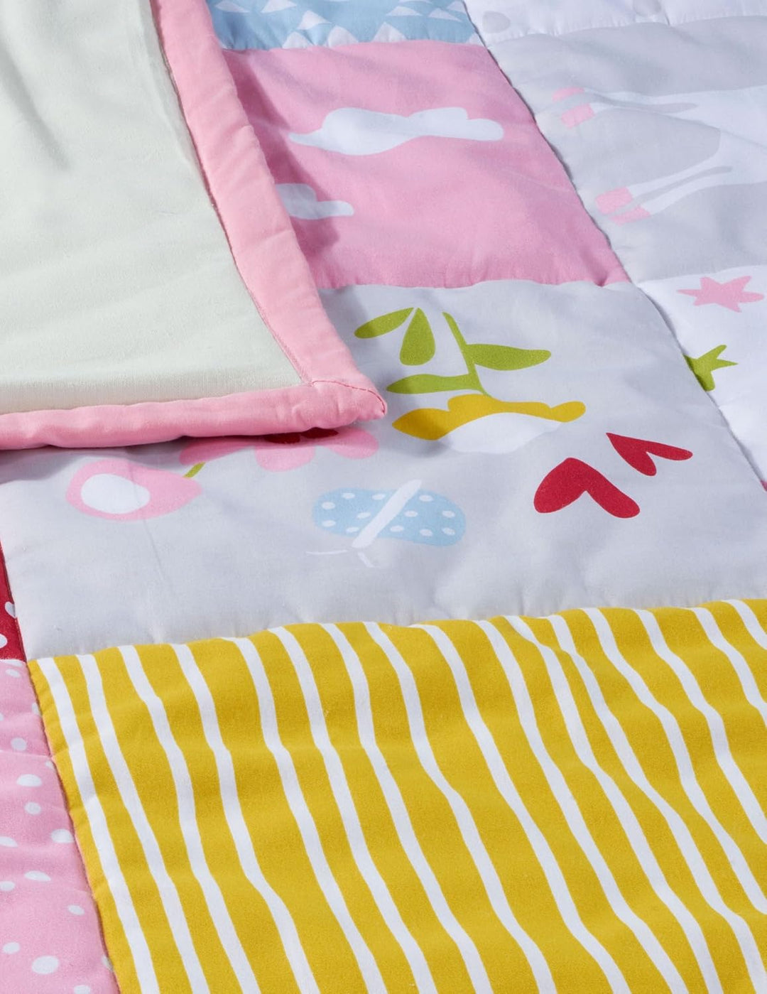 Bio Krabbeldecke Patchwork Design 100% Bio-Baumwolle (kbA) GOTS zertifiziert, Einhorn, 95 x 100 cm 9