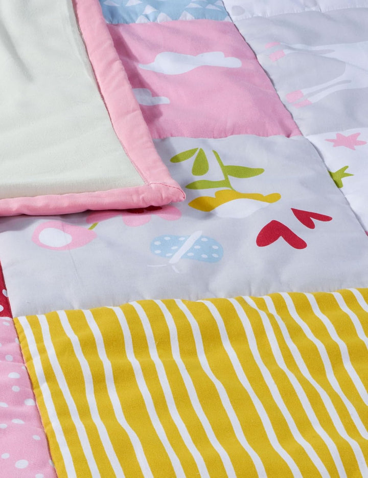 Bio Krabbeldecke Patchwork Design 100% Bio-Baumwolle (kbA) GOTS zertifiziert, Einhorn, 95 x 100 cm 9