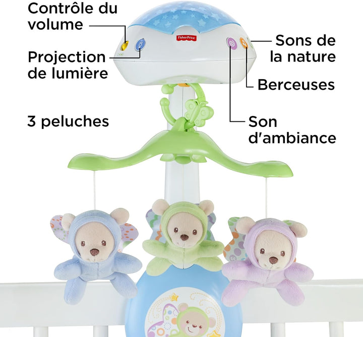 Fisher-Price 3-in-1-Traumbärchen-Mobile, Mobile für Babybett, Elektrisches Mobile mit Licht, Mobile