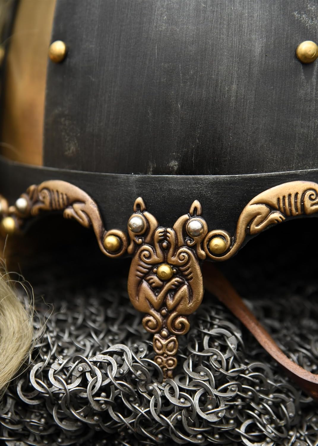 Battle-Merchant Helm aus Stahl Rus-Helm mit Pferdehaarbusch - Slawen Re-Enactment