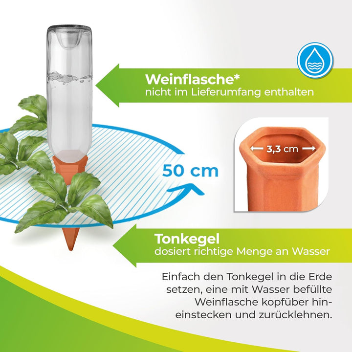 Bio Green 12er-Set Bewässerungssystem Hydro Wine für Balkon- und Kübelpflanzen | Tonkegel passend fü