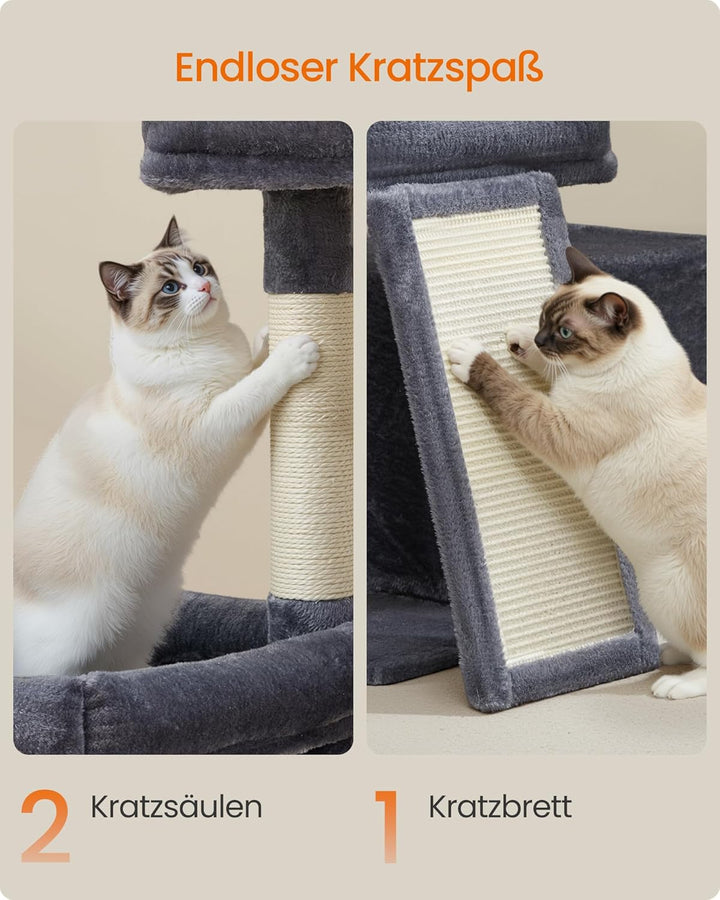 Feandrea Kratzbaum, Katzenbaum mit Kratzsäulen, Rampe, Katzenkratzbaum, 2 grosse Plattformen, Höhle