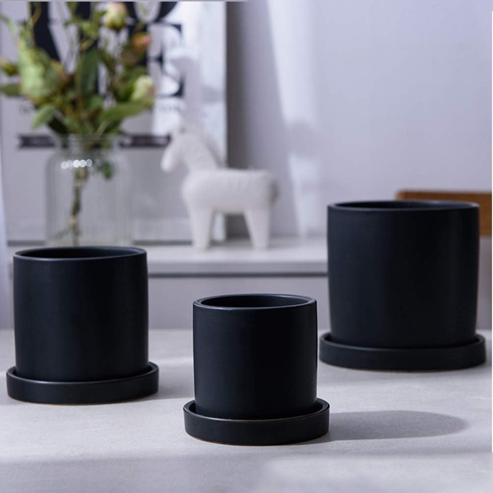 HEMOTON Keramik Sukkulenten Töpfe mit Drainage Runde Pflanzgefässe mit Untertasse Garten Mini Kaktus