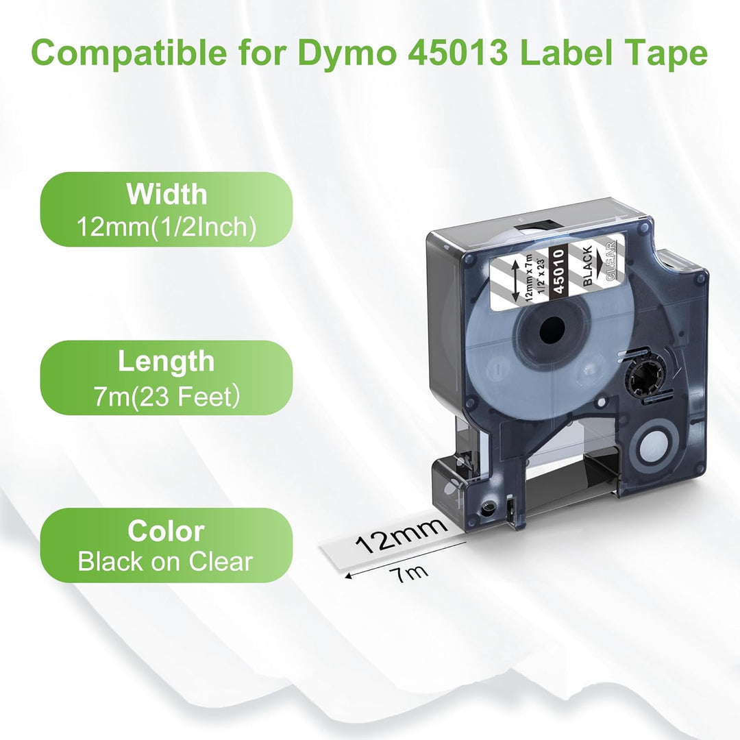 MarkField 12mm x 7m Schriftbänder kompatibel mit Dymo D1 45010 S0720500 Clear Etikettenband, Etikett