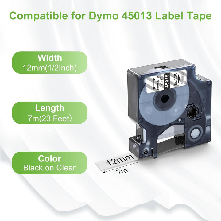 MarkField 12mm x 7m Schriftbänder kompatibel mit Dymo D1 45010 S0720500 Clear Etikettenband, Etikett