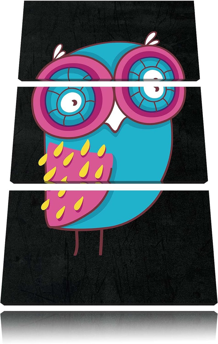 Pixxprint Lustige Blaue Eule stehend als Leinwandbild/Grösse: 3 Teilig (120x80) cm/Wandbild/Kunstdru