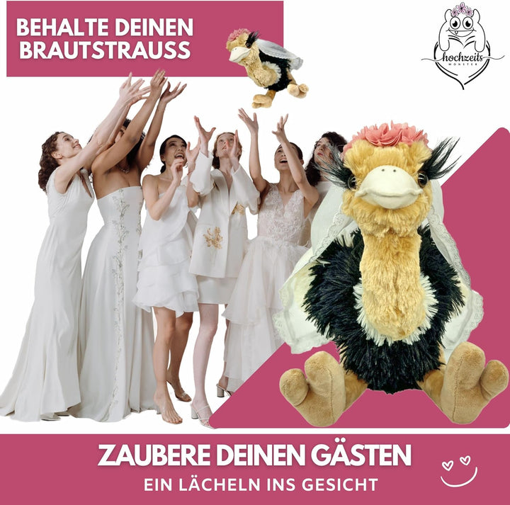 Brautstrauss Gerda **Premium** Plüschtier - Vogel Strauss Stofftier Partygag als Wurfstrauss für die