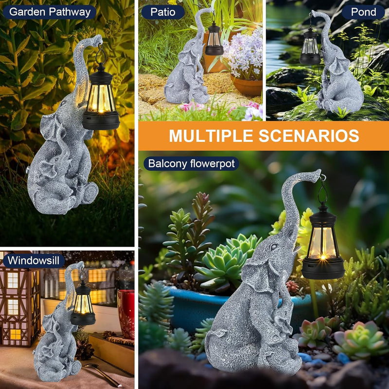 Elefanten Deko mit Solar Laterne Gartenfiguren, GuKKK Solar Deko Gartendeko für Draussen, Solarbetri