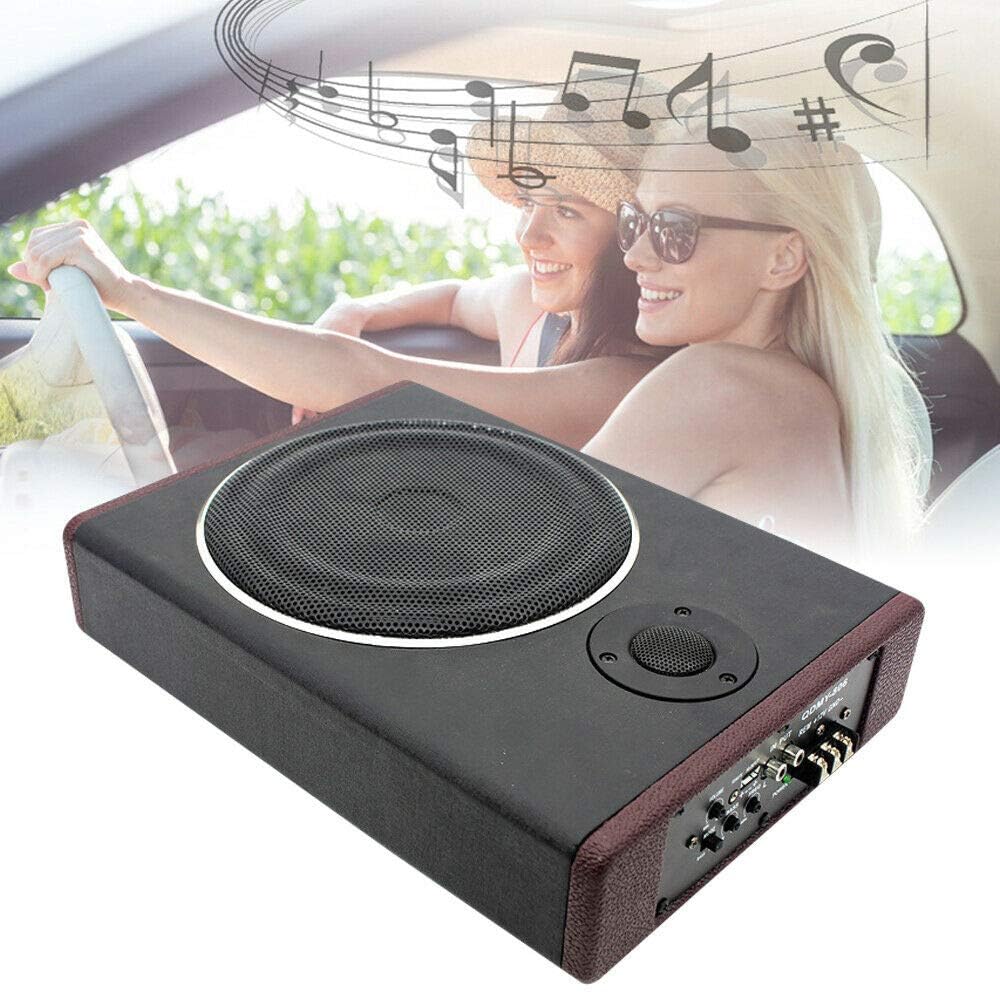 8 Zoll Bass Box Aktiv Subwoofer, 12V 600W Edelstahl Ultradünner Auto Kfz Untersitz Aktiver Subwoofer