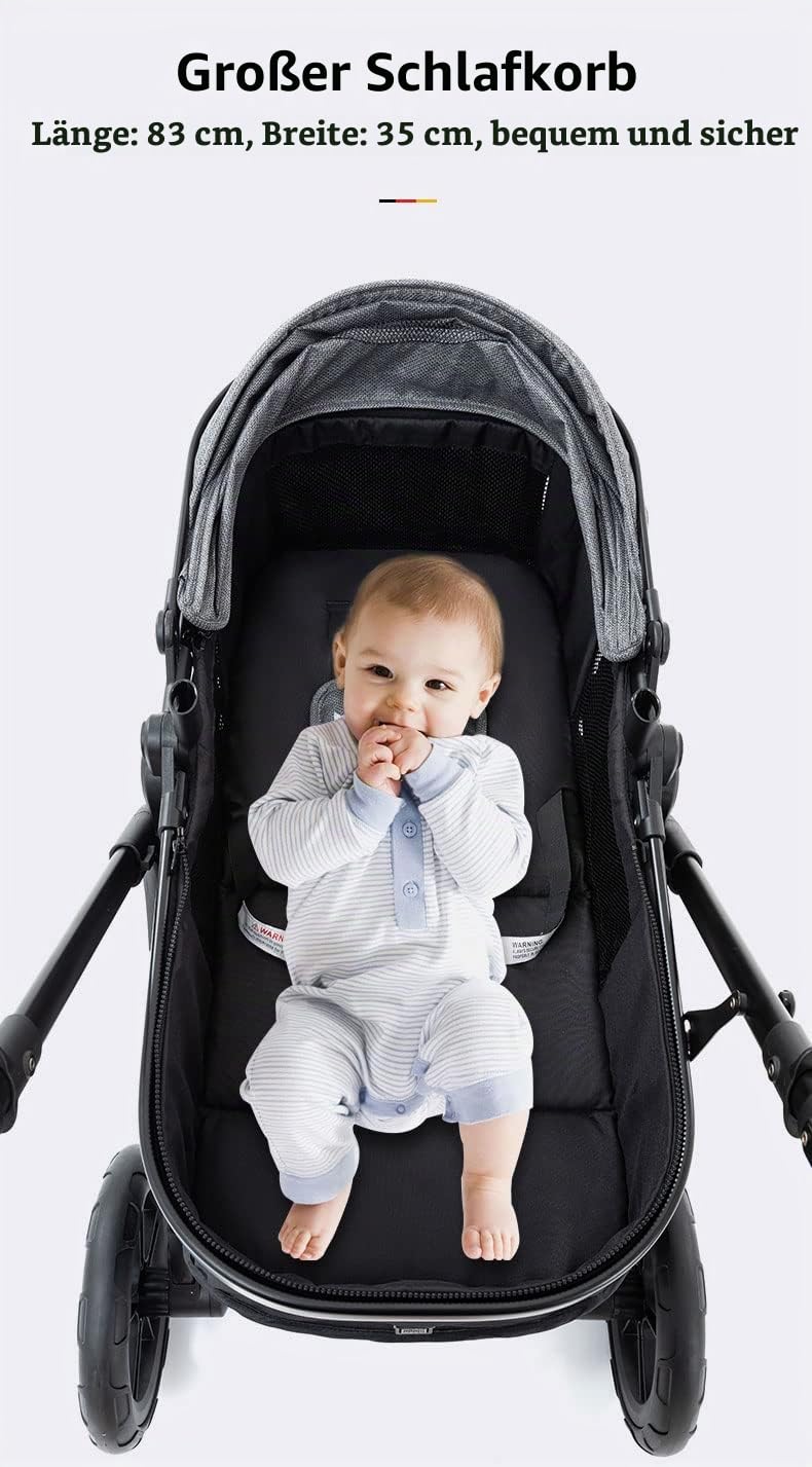 YAZOCO kinderwagen 3 in 1 Buggy Babybett Komplett Set Einem Klick Zusammenklappbarer Kinderwagen, Ko