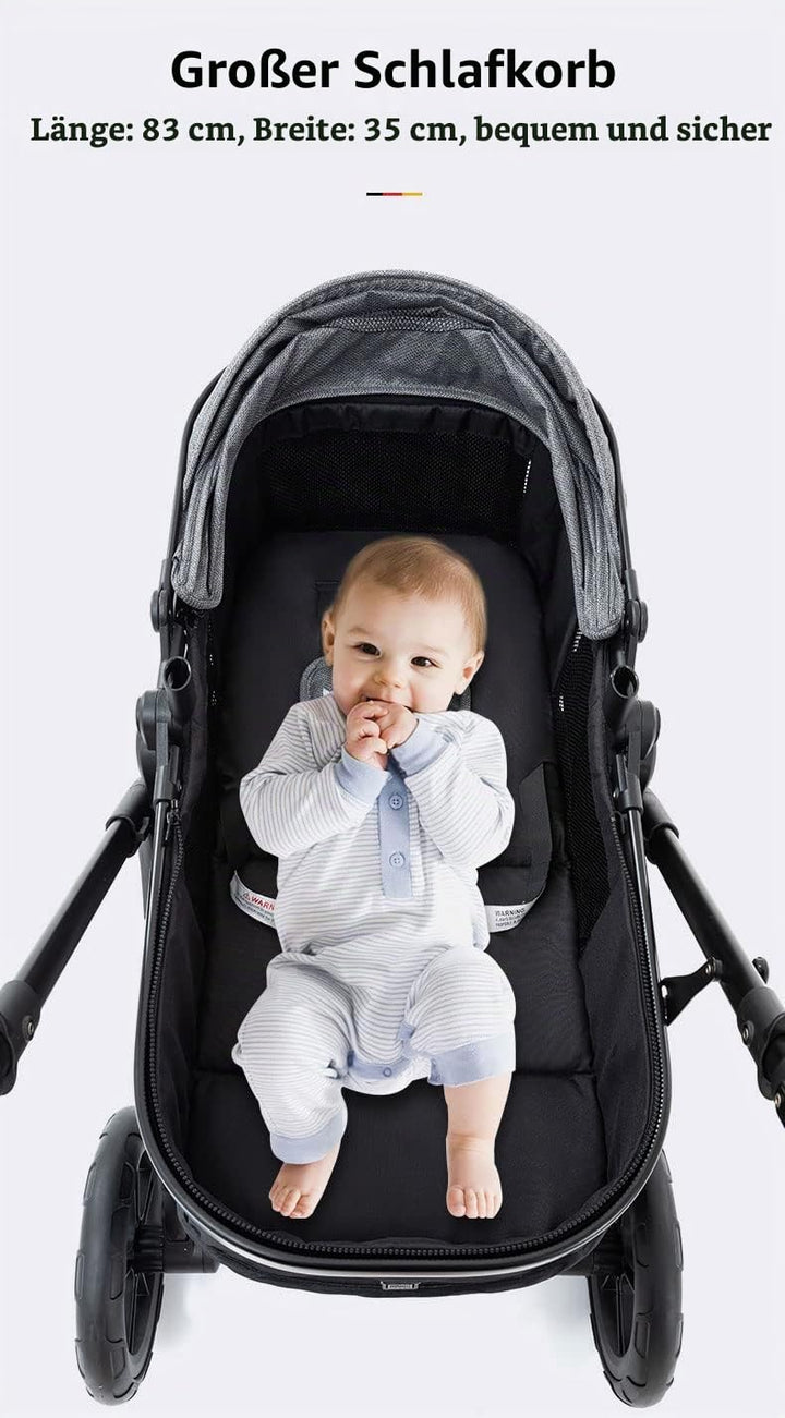 YAZOCO kinderwagen 3 in 1 Buggy Babybett Komplett Set Einem Klick Zusammenklappbarer Kinderwagen, Ko
