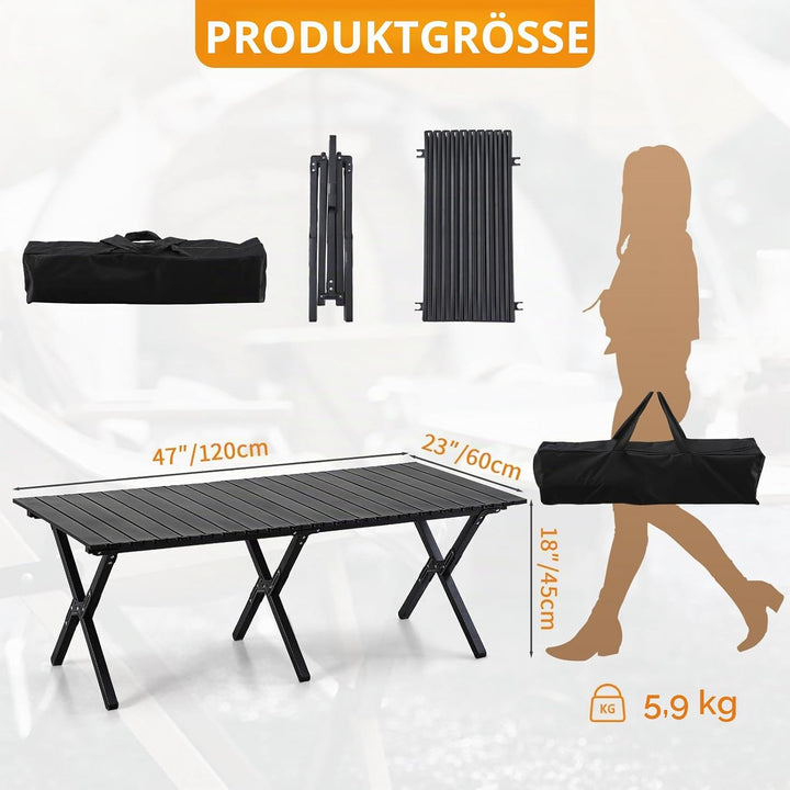 BOOSDEN Klappbarer Campingtisch, 120x80cm, mit Tragetasche für Outdoor, Strand, Grillen & Picknick S