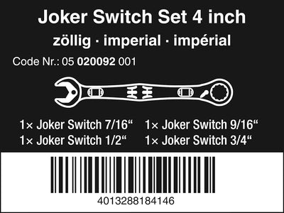 Wera 05020092001 6001 Joker Switch 4 Imperial Set 1, Maul-Ringratschenschlüssel-Satz, zöllig, 4-teil