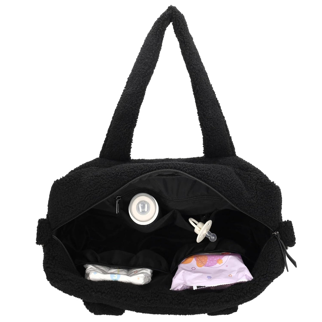 Beagles - Wickelrucksack Wickeltasche Unisex aus weichem - Schwarz | Teddystoff, Windeltasche mit Wi
