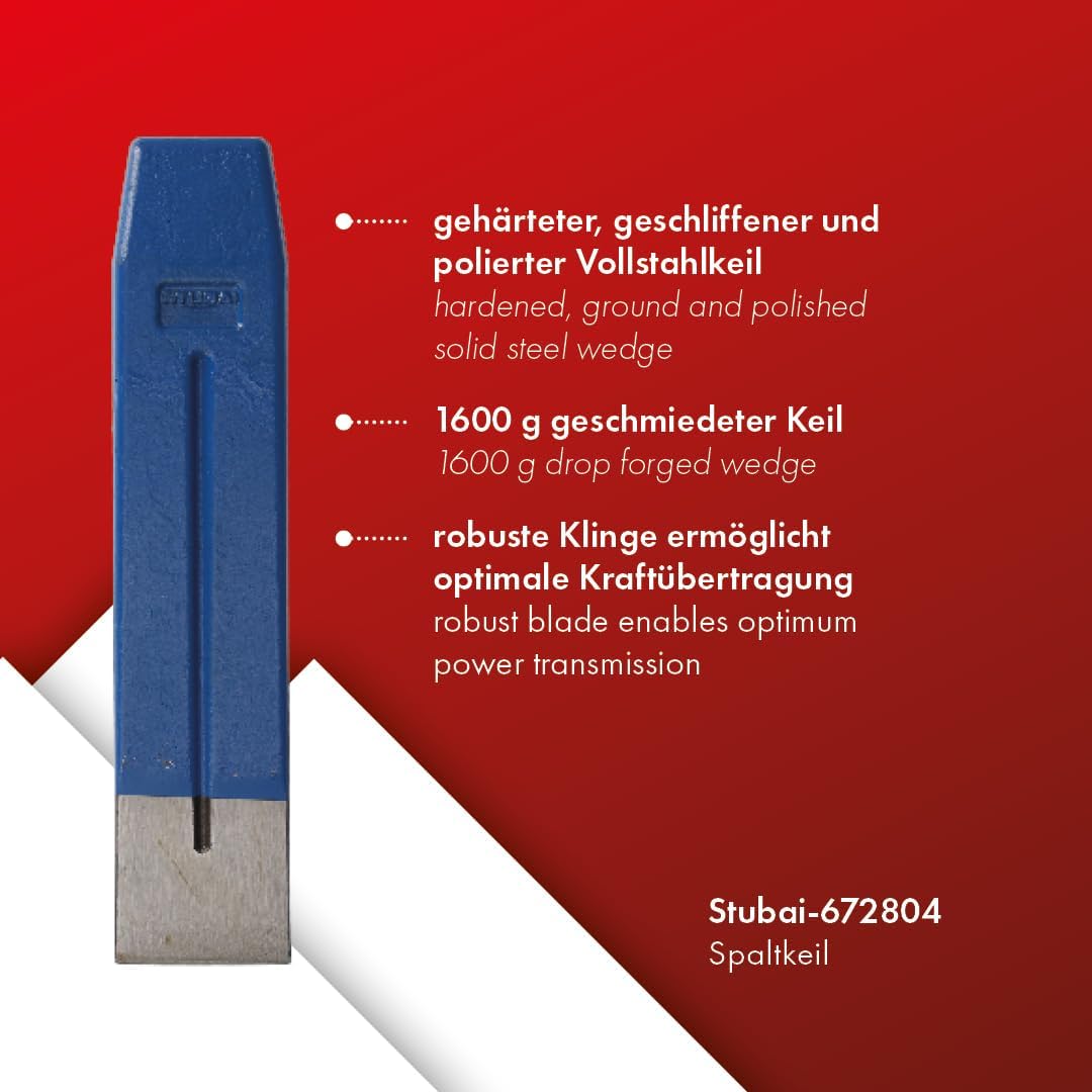 STUBAI Spaltkeil 225 mm | 1600 g | Holz-Spaltkeil Fällkeil aus Vollstahl, im Gesenk geschmiedet, Hol