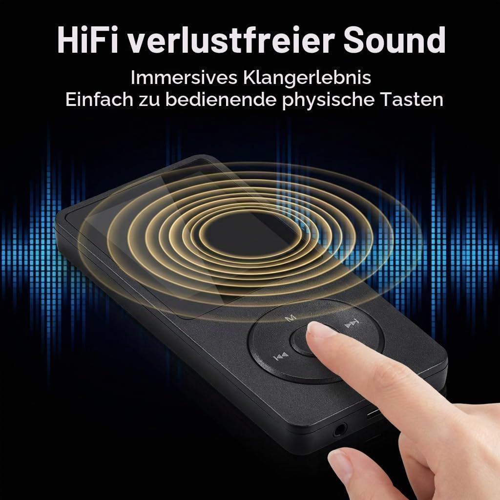 Bluetooth 5.3 MP3 Player mit Lautsprecher, 1,8 Zoll Bildschirm, Verlustfreier HiFi Bluetooth MP3 Pla