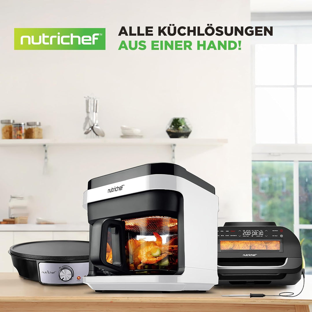 NutriChef Heissluftfritteuse 5,5L Weiss – Elektrische 8-in-1 Airfryer mit Glasbehälter &amp; LED-Touchdi