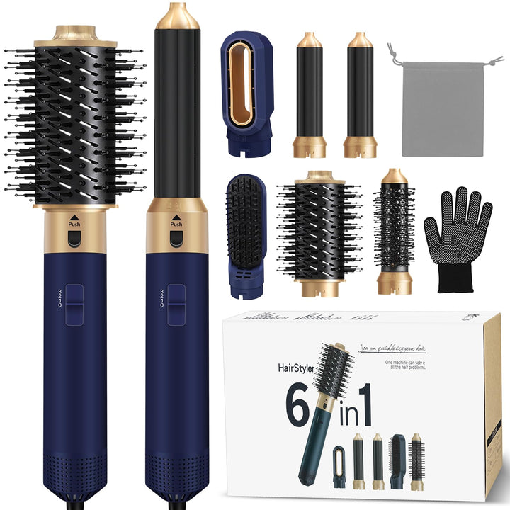 Hair Styler 6 in 1, Airstyler Haarstyler Set mit Rundbürstenföhn, Warmluftbürste, Airflow Lockenstab