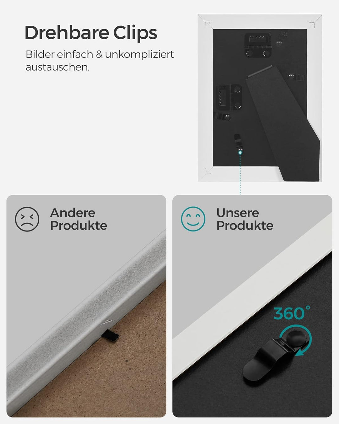 SONGMICS Bilderrahmen Set im 5er-Set, 10 x 15 cm, Fotorahmen mit Glasscheibe, Weihnachten, Rahmen We