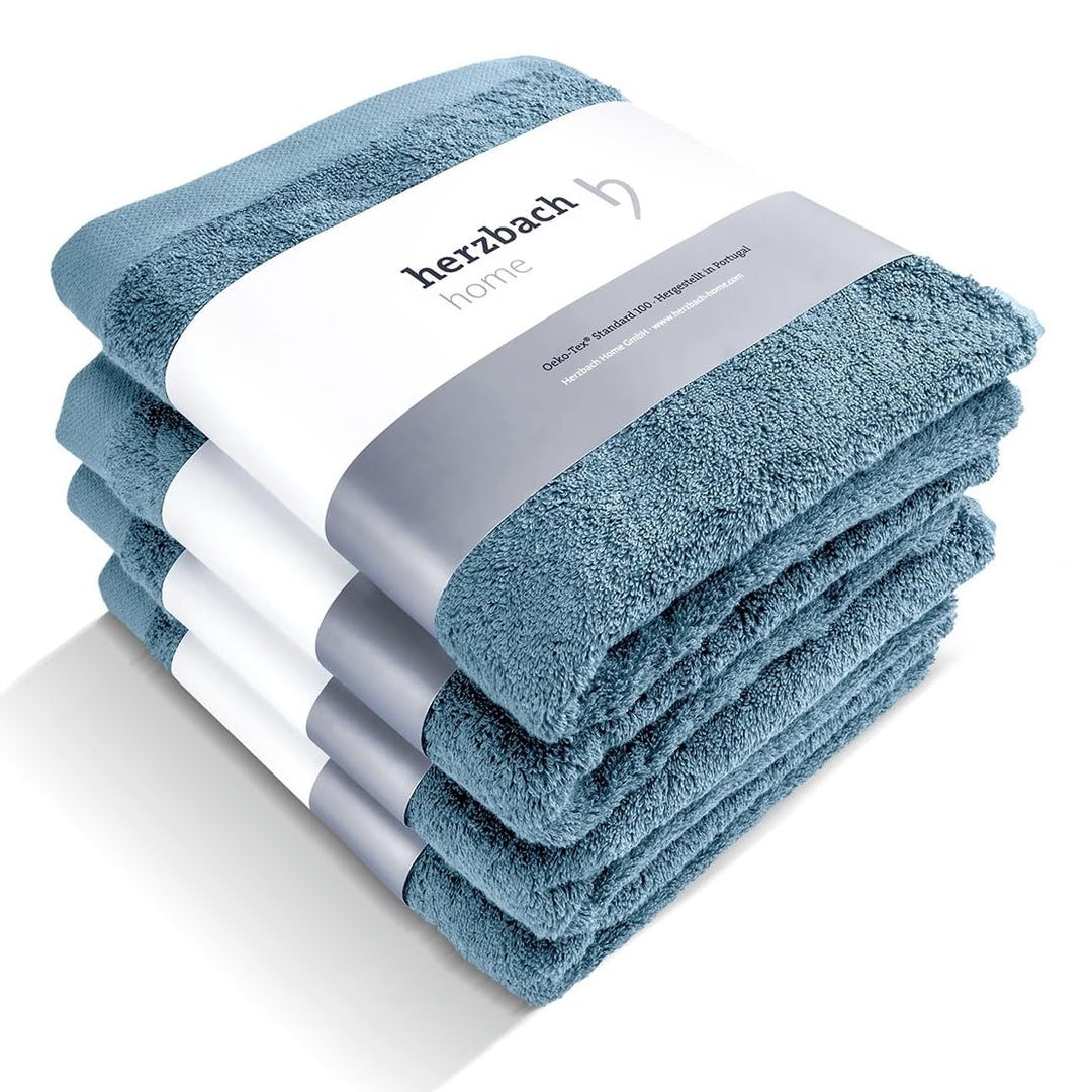 herzbach home Premium Handtücher 50 x 100 cm 4er-Set (Graublau) – Hochwertige, weiche & saugstarke H