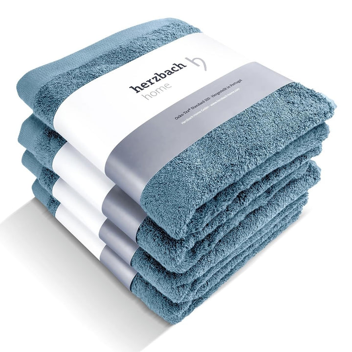 herzbach home Premium Handtücher 50 x 100 cm 4er-Set (Graublau) – Hochwertige, weiche & saugstarke H