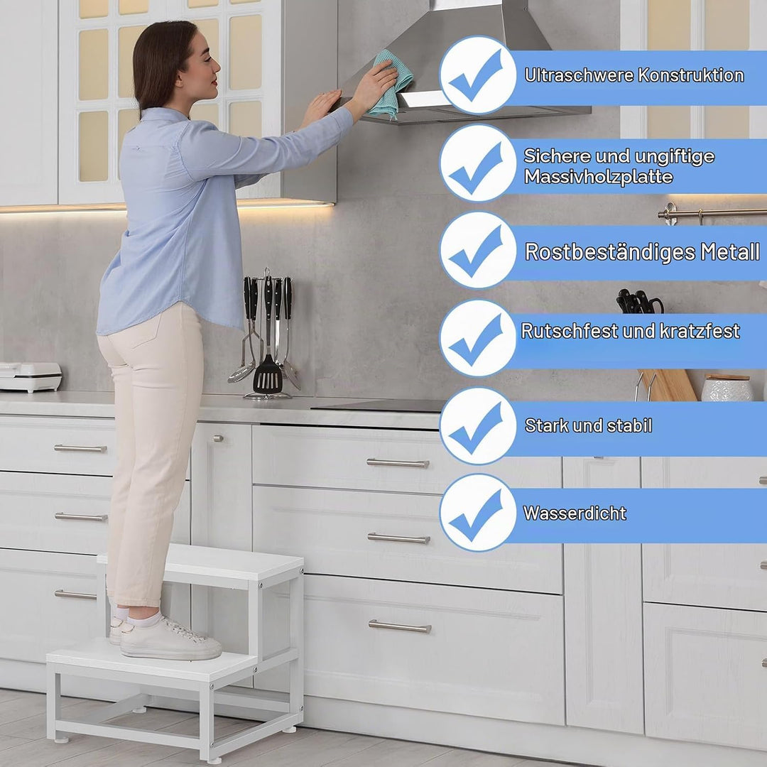 LIANTRAL Tritthocker für Erwachsene und Kinder, 2-Stufen-Hocker, Heavy Duty Stahl und Stabiler hölze