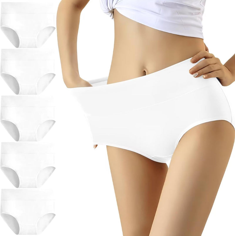 YouShow Unterhosen Damen 5er Pack Baumwolle Hohe Taille Unterwäsche Slip Stretchanteil M Weiss, M We