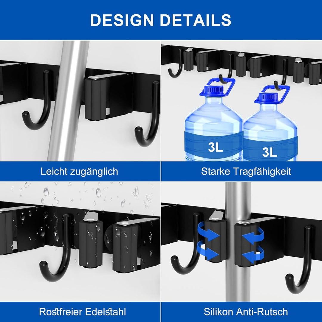 AceMining Besenhalterung Wand, 2 Pack 3 Halter + 4 Haken Besenhalter, Besenhalterung Edelstahl, Schw