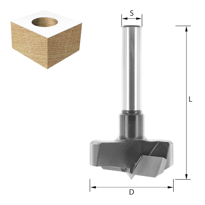 ENT 21380 Zylinderkopfbohrer speziell für die Oberfräse HW, Schaft (S) 8 mm, Durchmesser (D) 25 mm,