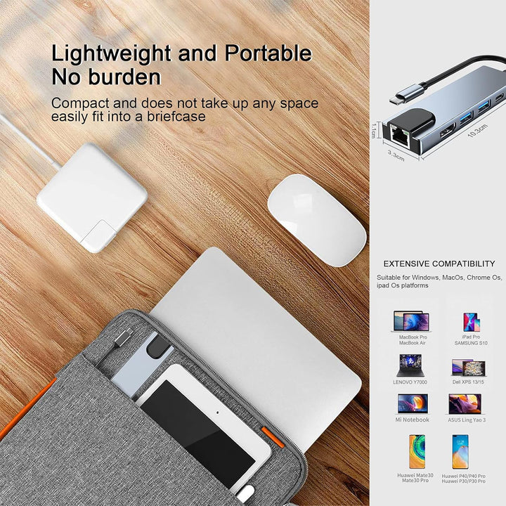 USB C Hub Multiport Adapter, 5 in 1 USB C Docking Station mit 4K HDMI, RJ45 Ethernet, USB3.0, 100W P