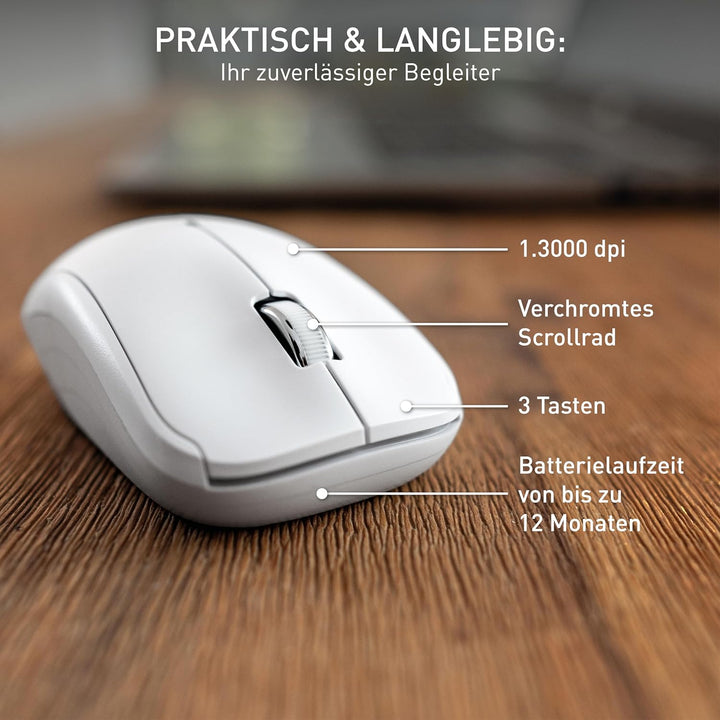 CHERRY MW 2200, Kabellose Laptop-Maus, 2,4 GHz Funk, Beidhändig Bedienbar, 1300 DPI, Verchromtes Scr